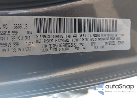 2017 Dodge Journey Crossroad Plus Awd from USA, damaged, VIN 3C4PDDGG3HT502027